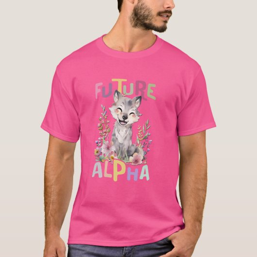 花を持つ未来のアルファウルフ かわいいオオカミ 動物 Tシャツ (正面)
