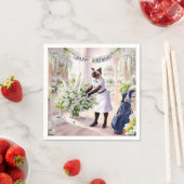 花を持つ猫好きのためのゴルフ誕生日パーティー スタンダードカクテルナプキン (インサイチュ)