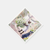 花を持つ猫好きのためのゴルフ誕生日パーティー スタンダードカクテルナプキン (角)