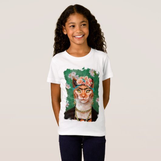 花を持つ猫Frida Tシャツ (正面フル)