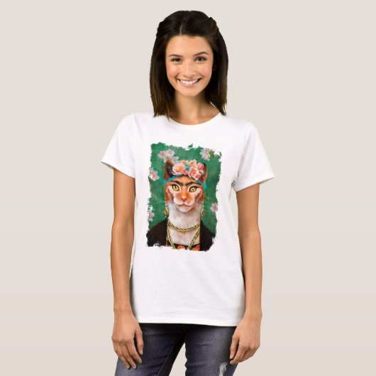 花を持つ猫Frida Tシャツ (正面フル)