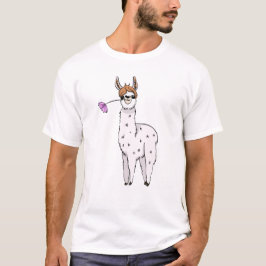 花を持つ甘いラマ Tシャツ