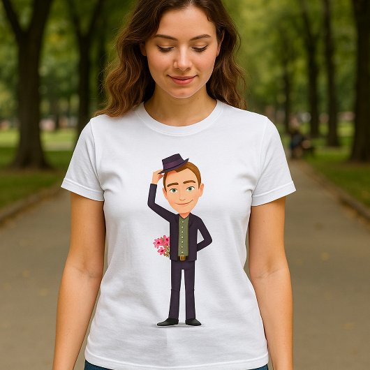 花を持つ男性のレディースTシャツ Tシャツ