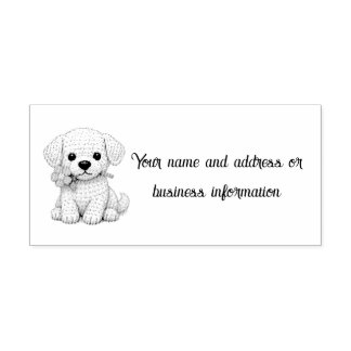 花を持つ白い子犬 セルフインキングスタンプ