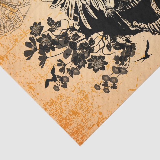 花を持つ翼そしてカラスが付いているスカル 薄葉紙 (詳細)