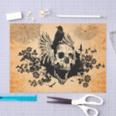 花を持つ翼そしてカラスが付いているスカル 薄葉紙 (クラフト)