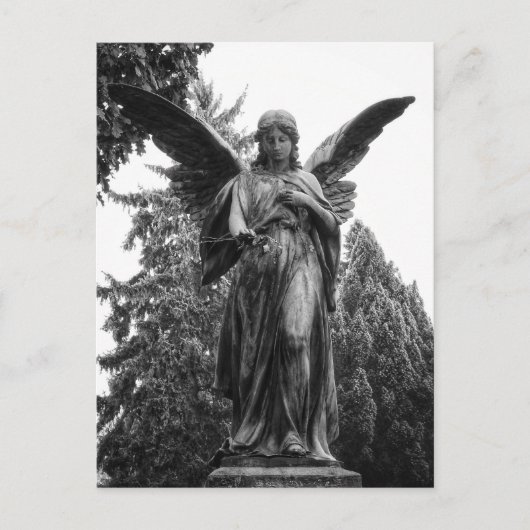 花を持つ翼を広げた天使 ポストカード (正面)