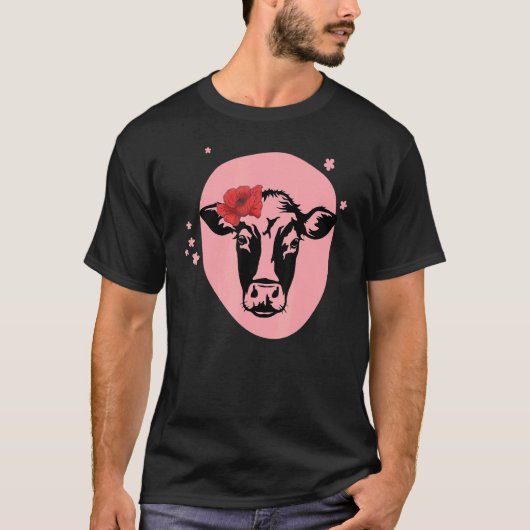 花を持つ若雌牛 牛 Tシャツ (正面)
