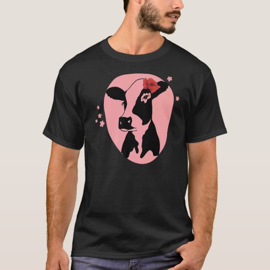 花を持つ若雌牛 牛 Tシャツ (正面)