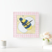 花を持つ蜂のトリオ スクエア壁時計 (ホーム)