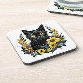 花を持つ黒猫 コースター (左側)