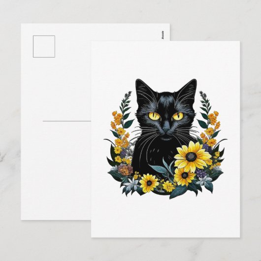 花を持つ黒猫 シーズンポストカード (正面/裏面)