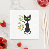 花を持つ黒猫 スタンダードランチョンナプキン (インサイチュ)