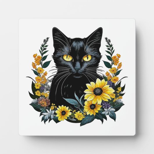 花を持つ黒猫 フォトプラーク (正面)