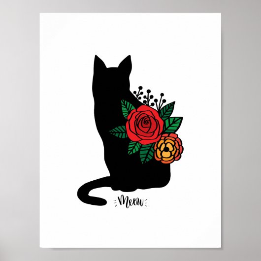 花を持つ黒猫 ポスター (正面)
