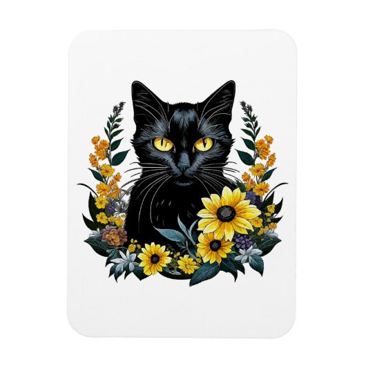 花を持つ黒猫 マグネット (縦)