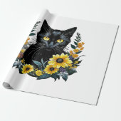 花を持つ黒猫 ラッピングペーパー (アンロールド)