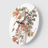 花を持つAudubonのルビー色のThroatedハチドリ ラージ壁時計 (傾斜)