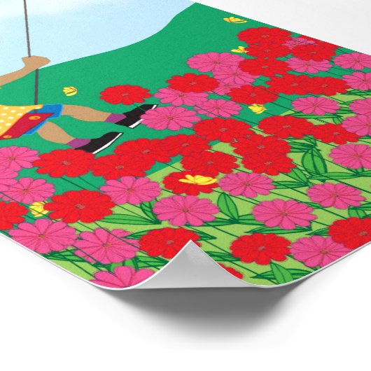 花を振る女の子 ポスター (角)