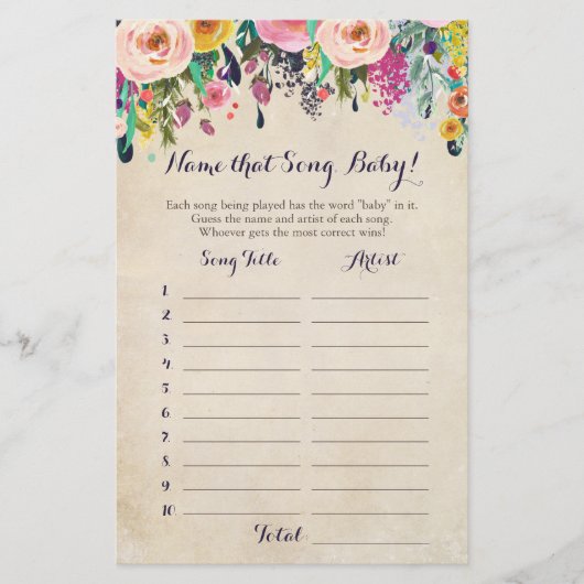 花を推測ベビー歌ベビーシャワーゲーム (正面)