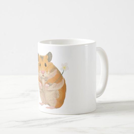 花を握っているかわいく小さいハムスター コーヒーマグカップ (正面右)