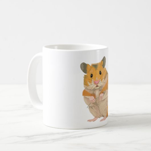 花を握っているかわいく小さいハムスター コーヒーマグカップ (正面左)