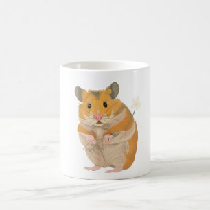 花を握っているかわいく小さいハムスター コーヒーマグカップ