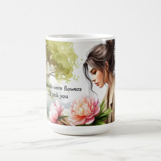 花を摘む女の子 友情のメッセージ コーヒーマグカップ (中央)
