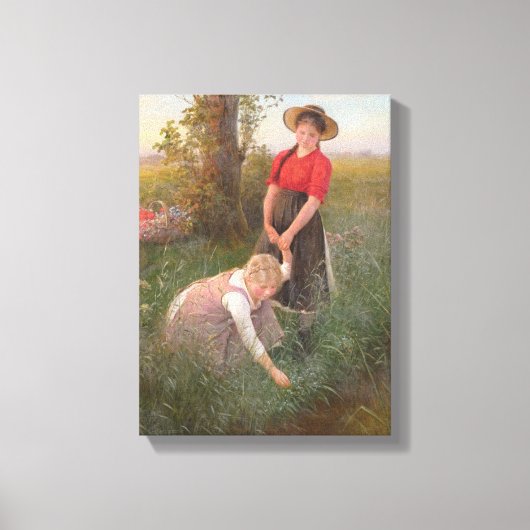 花を摘む少女たち キャンバスプリント (正面)