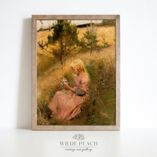 花を摘む少女ヴィンテージ絵画ズ ポスター