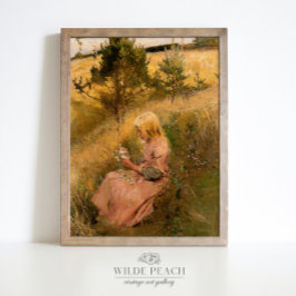 花を摘む少女ヴィンテージ絵画ズ ポスター