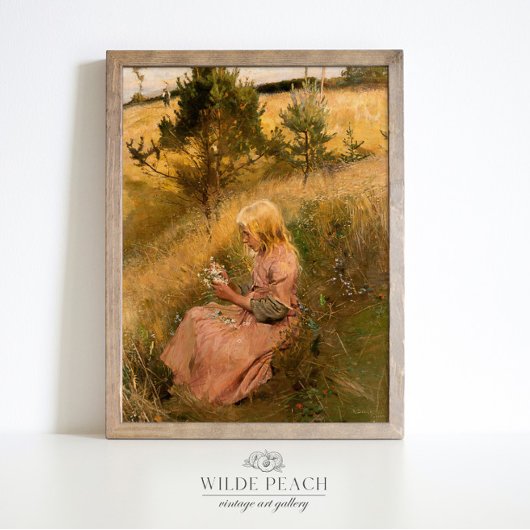 花を摘む少女ヴィンテージ絵画ズ ポスター