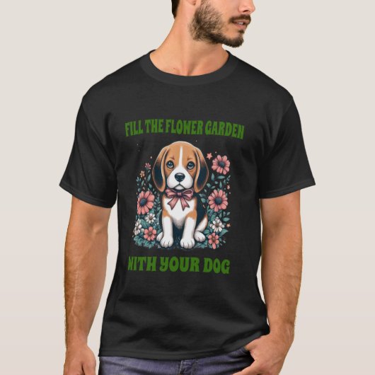 花を植える庭 ビーグル犬 楽しいフレーズ キッズ メンズ Tシャツ (正面)