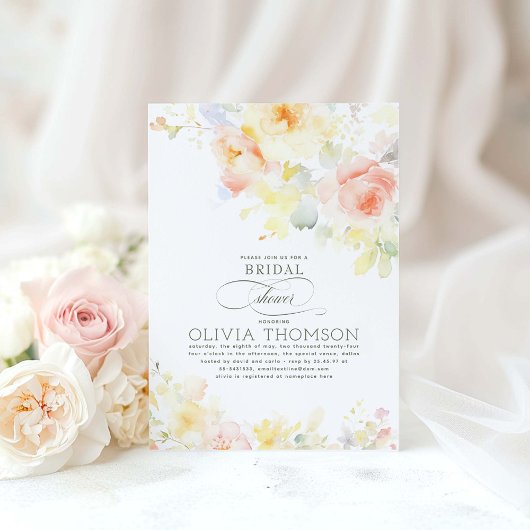 花を添えたエレガントでロマンチックなサマー ブライダル シャワー 招待状