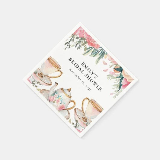 花を添えたエレガントなティーパーティーのウェディングシャワー スタンダードカクテルナプキン (角)