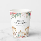 花を添えたエレガントなティーパーティーのウェディングシャワー 紙コップ (裏面)
