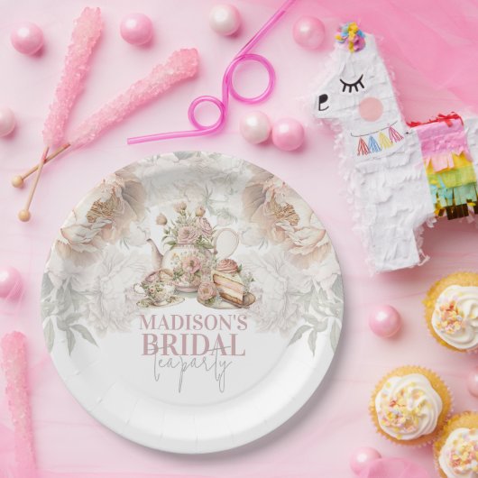 花を添えたエレガントなティーパーティーのウェディング ペーパープレート (パーティー)