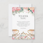 花を添えたエレガントなティーパーティーの花嫁シャワー サンキューカード (正面)