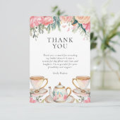 花を添えたエレガントなティーパーティーの花嫁シャワー サンキューカード (スタンド正面)