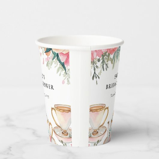花を添えたエレガントなティーパーティーの花嫁シャワー 紙コップ (右)