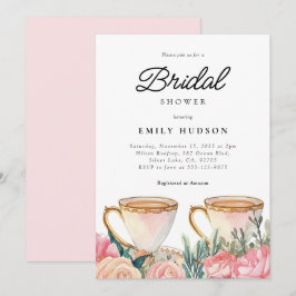 花を添えたエレガントなティーパーティー ウェディングシャワーの招待状 招待状