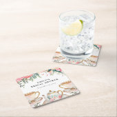 花を添えたエレガントなティーパーティー ブライダルシャワー スクエアペーパーコースター (インサイチュ)