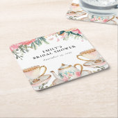 花を添えたエレガントなティーパーティー ブライダルシャワー スクエアペーパーコースター (アングル)