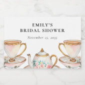 花を添えたエレガントなティーパーティー ブライダルシャワー スパークリングワインラベル (シングルラベル)