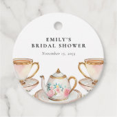 花を添えたエレガントなティーパーティー ブライダルシャワー フェイバータグ (正面)