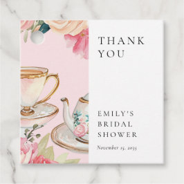 花を添えたエレガントなティーパーティー ブライダルシャワー フェイバータグ