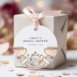 花を添えたエレガントなティーパーティー ブライダルシャワー フェイバータグ