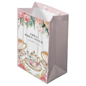 花を添えたエレガントなティーパーティー ブライダルシャワー ミディアムペーパーバッグ (正面アングル)
