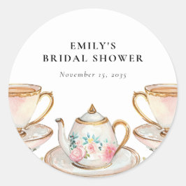 花を添えたエレガントなティーパーティー ブライダルシャワー ラウンドシール