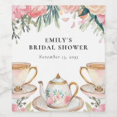 花を添えたエレガントなティーパーティー ブライダルシャワー ワインラベル (シングルラベル)